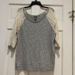 Aerie Gray Light-weight Sweatshirt/Top with Lace Sleeves